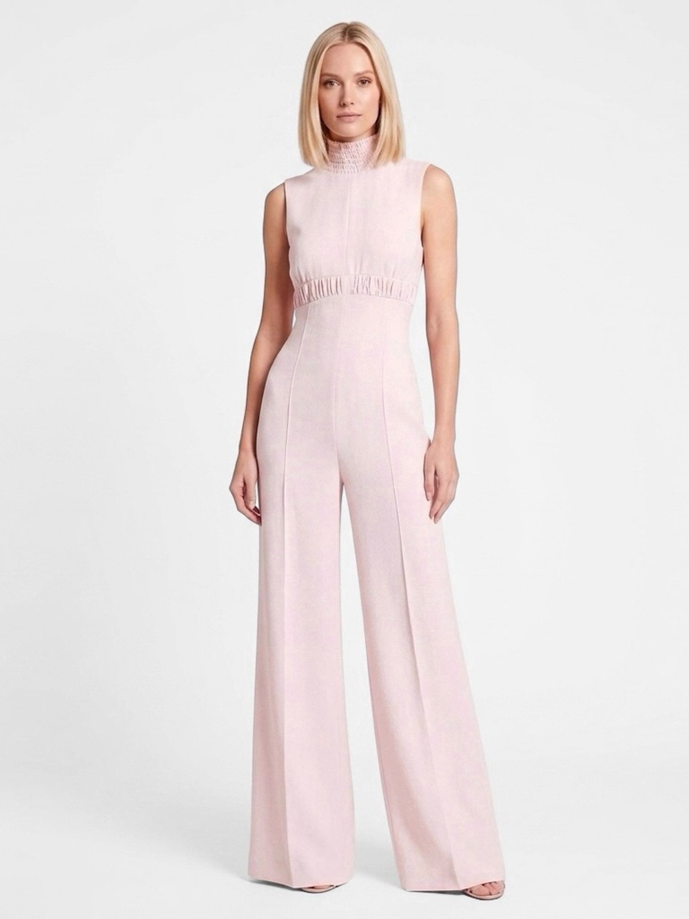 EMILIA WICKSTEAD Pink Mock Neck Wide-Leg Knit Jumpsuit Women's Size XS-S